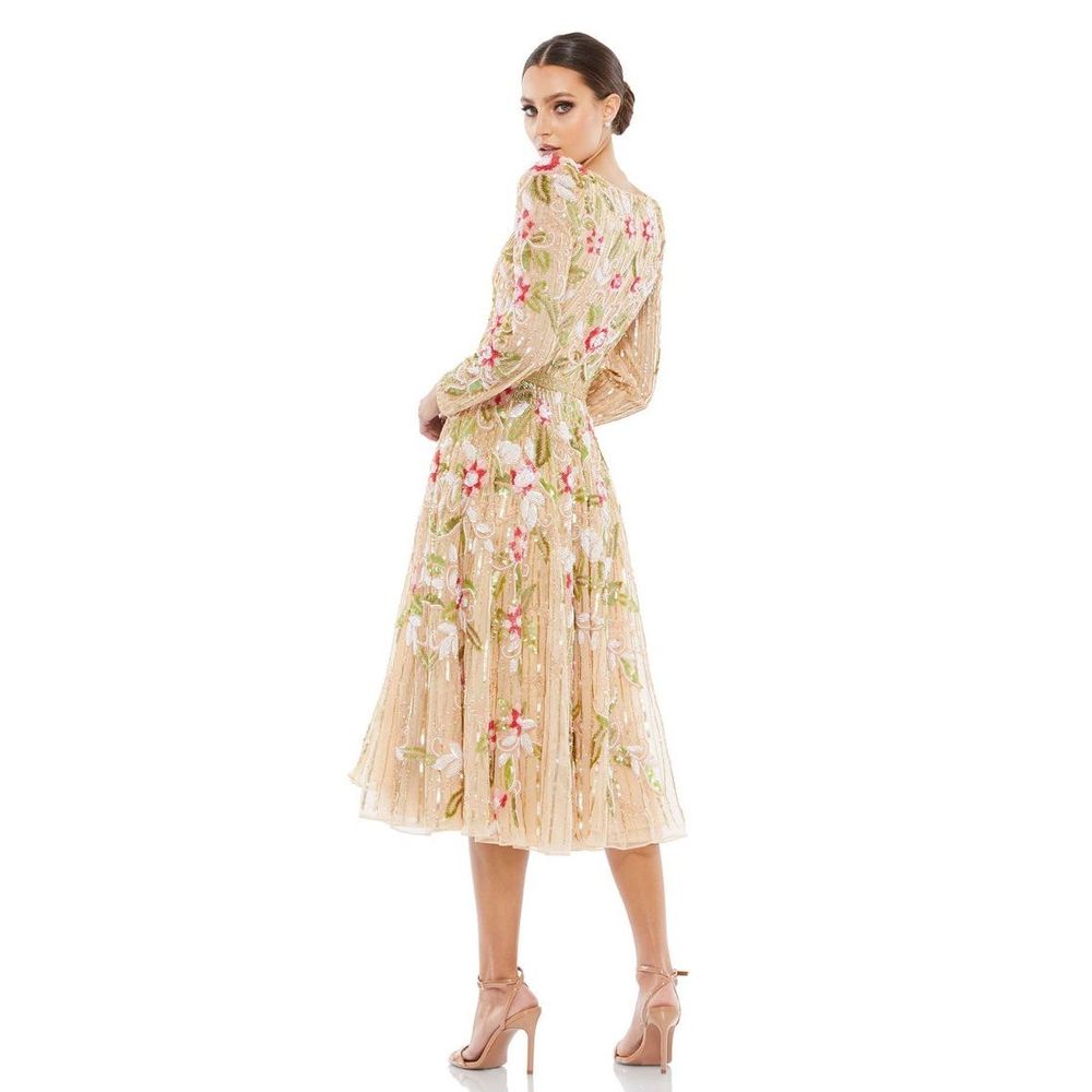 🔥🔥 Mac Duggal Long Sleeve Floral Beaded MIDI Dress Size 14 - Picture 3 of 12
